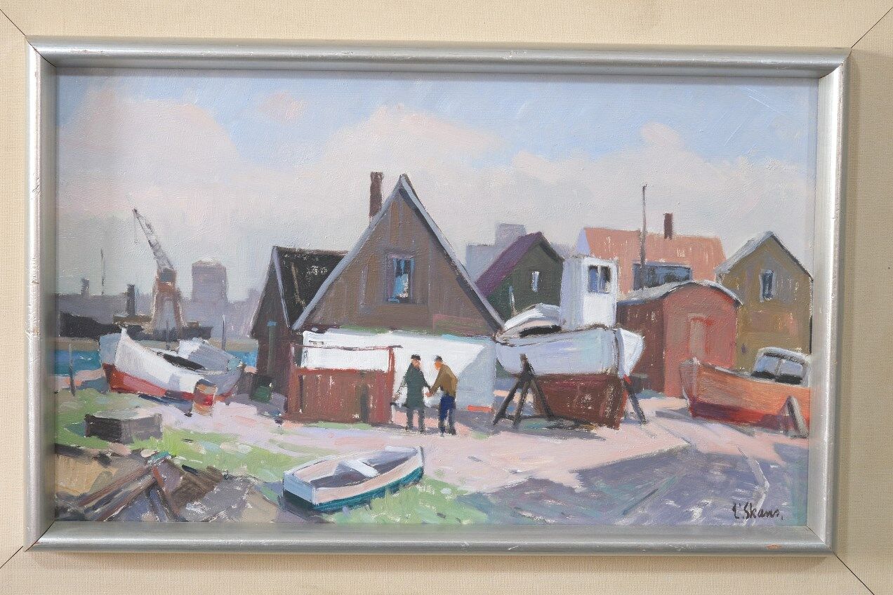 Eskil Skans, Composition suédoise, 1960, huile sur panneau, encadré