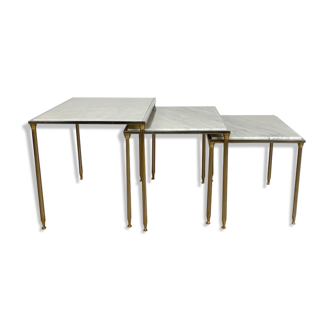 Pull-out tables in marble and gilded brass 60s