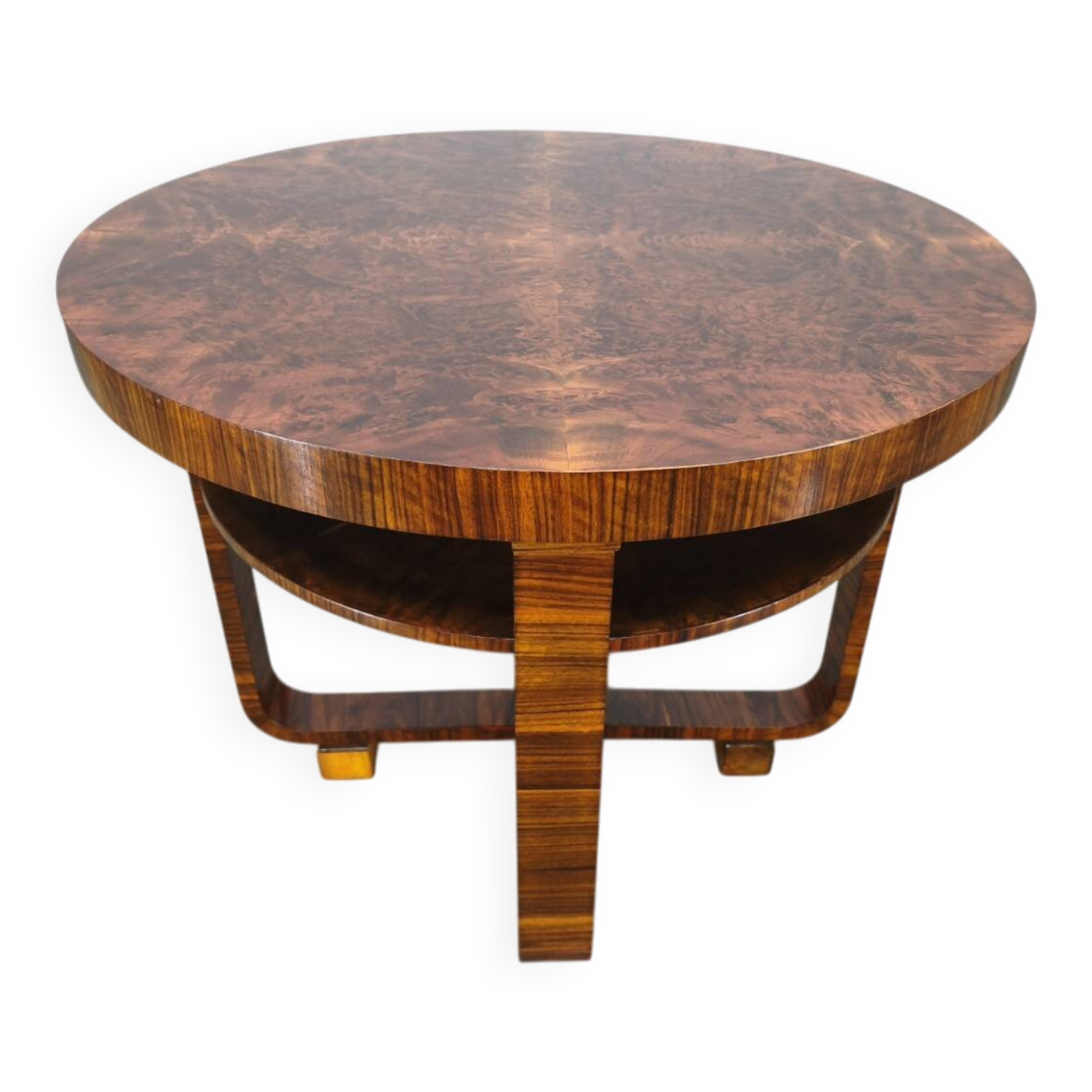 Table basse en placage de noyer Art Déco, Tchécoslovaquie, années 1930