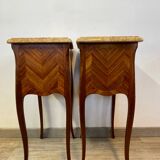 Pair of Louis XV style bedside tables in rosewood marquetry