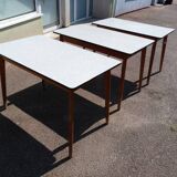 set of 3 vintage white Formica and wood tables