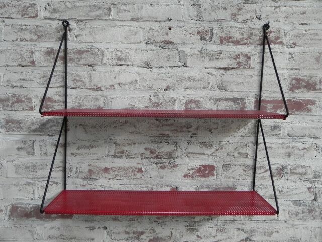 Steel wall rack with 2 shelves by Tjerk Reijenga perforated for Pilastro