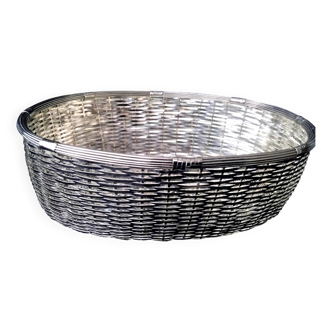 Large basket in braided silver metal wire