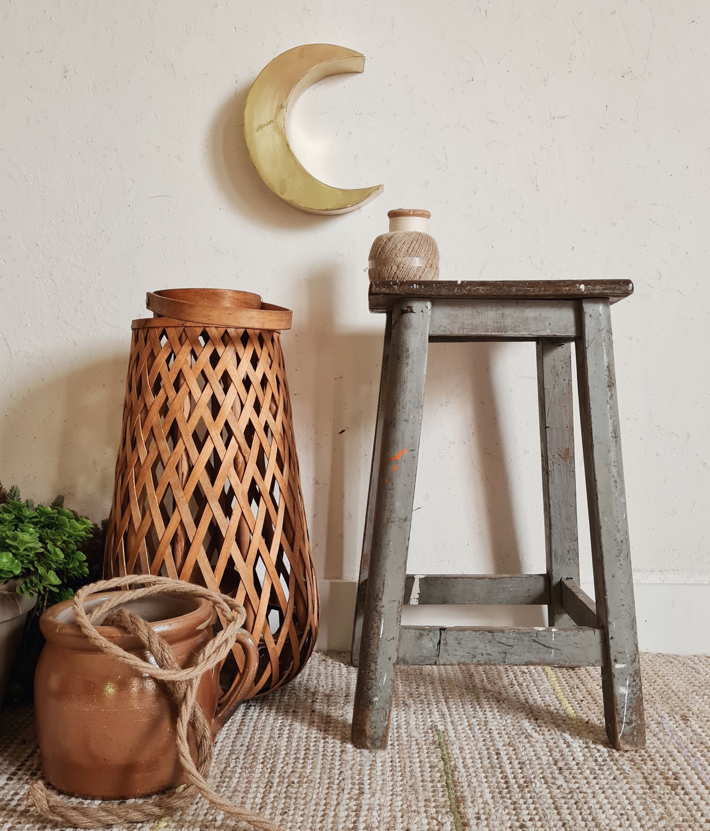 Patinated grey vintage painter's stool