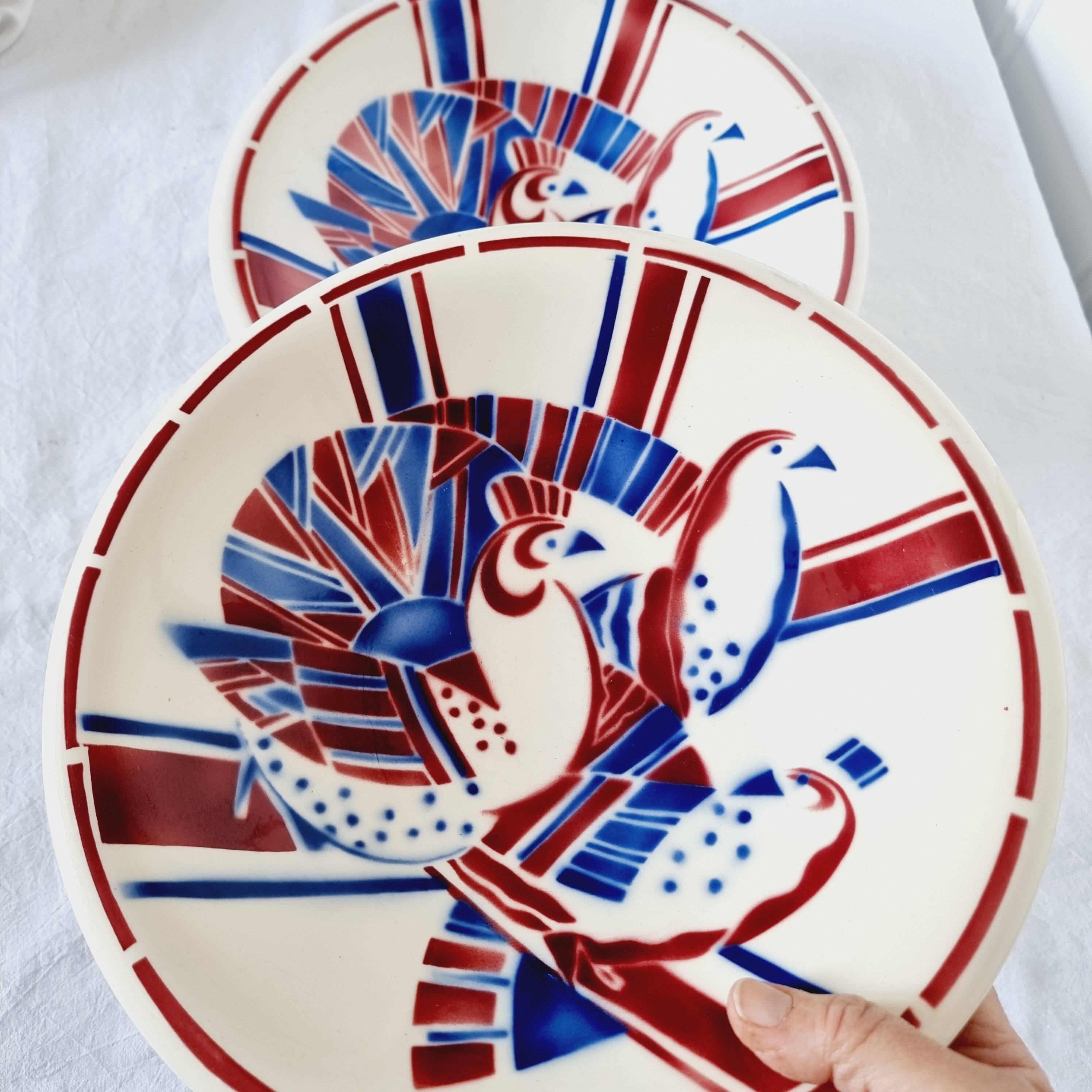 Assiette Art Déco exclusive en porcelaine française de Badonviller, édition limitée années 30-40