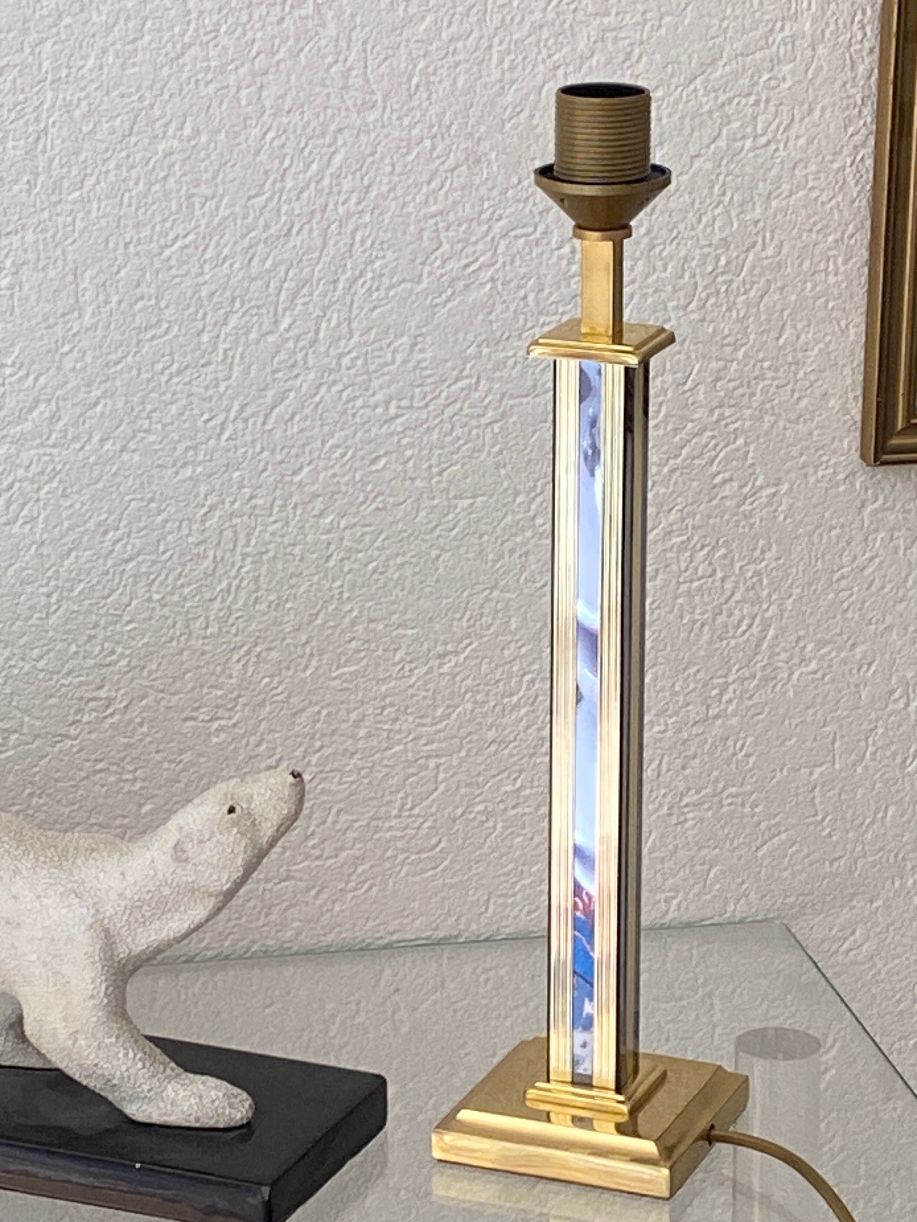 Brass column lamp and mirror