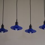 Set of 4 vintage blue glass pendants, made by Design Light A/S, Denmark, 1990s.