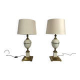 Near Pair of Vintage Enamel Egg Table Lamps - 1970s Hollywood Regency Retro