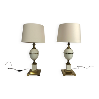 Paire de lampes de table en émail vintage - années 1970 Hollywood Regency rétro