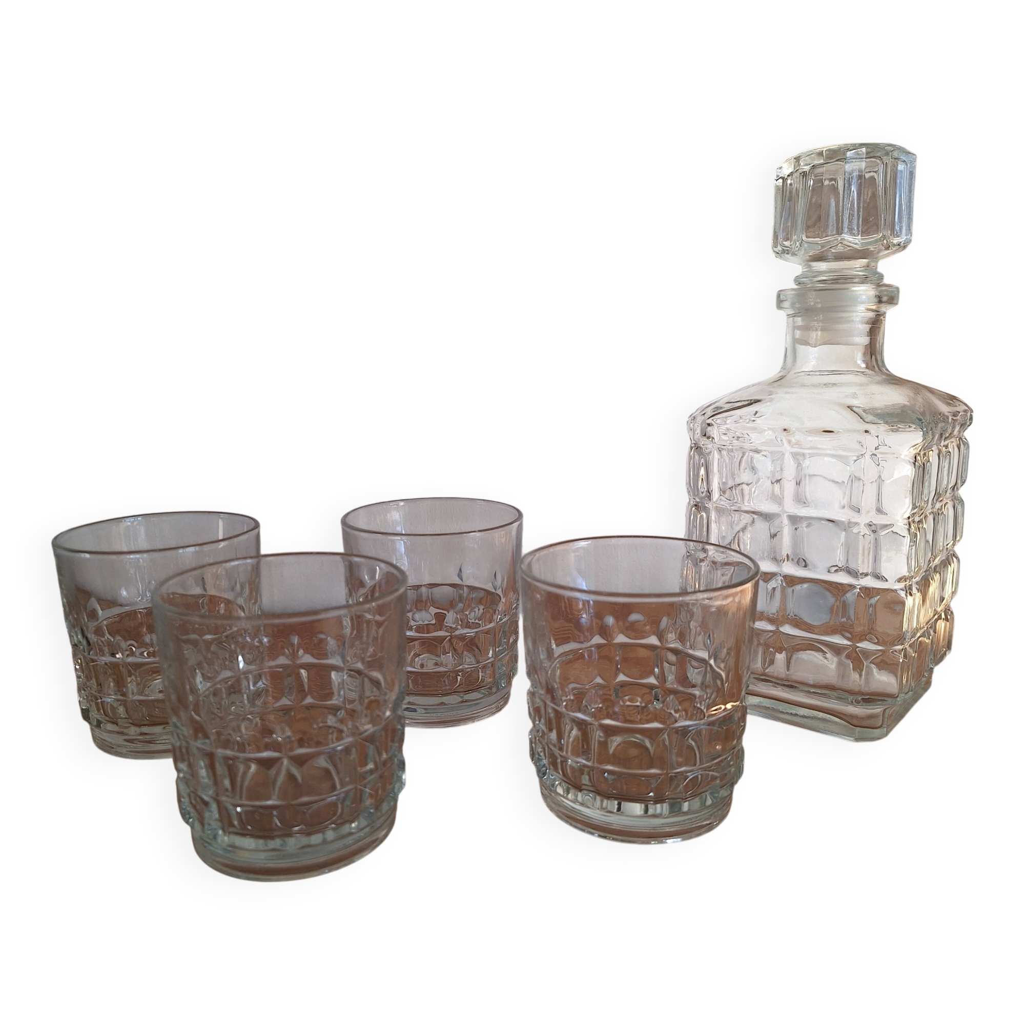 Vintage whiskey decanter and glasses