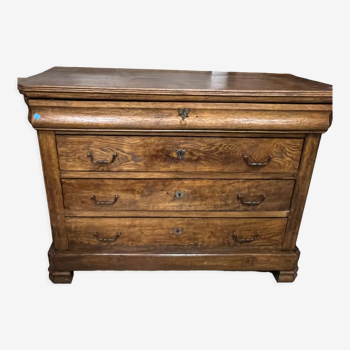 Old chest of drawers in solid oak style Louis Philippe nineteenth century