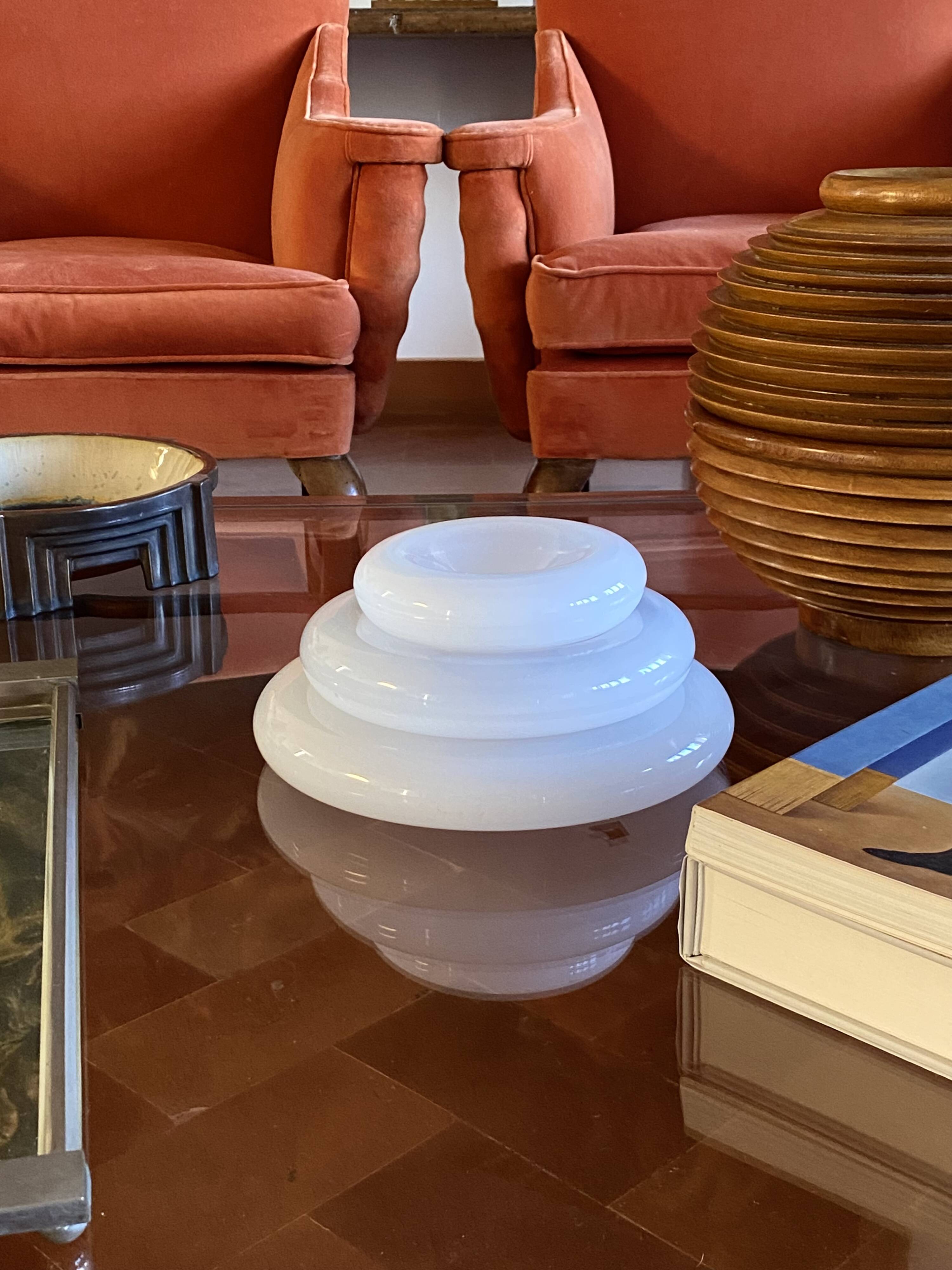 "Pomeri" cloudy crystal centerpiece / vide poche, Eleonore Peduzzi Riva, Vistosi Murano Italy, 1972