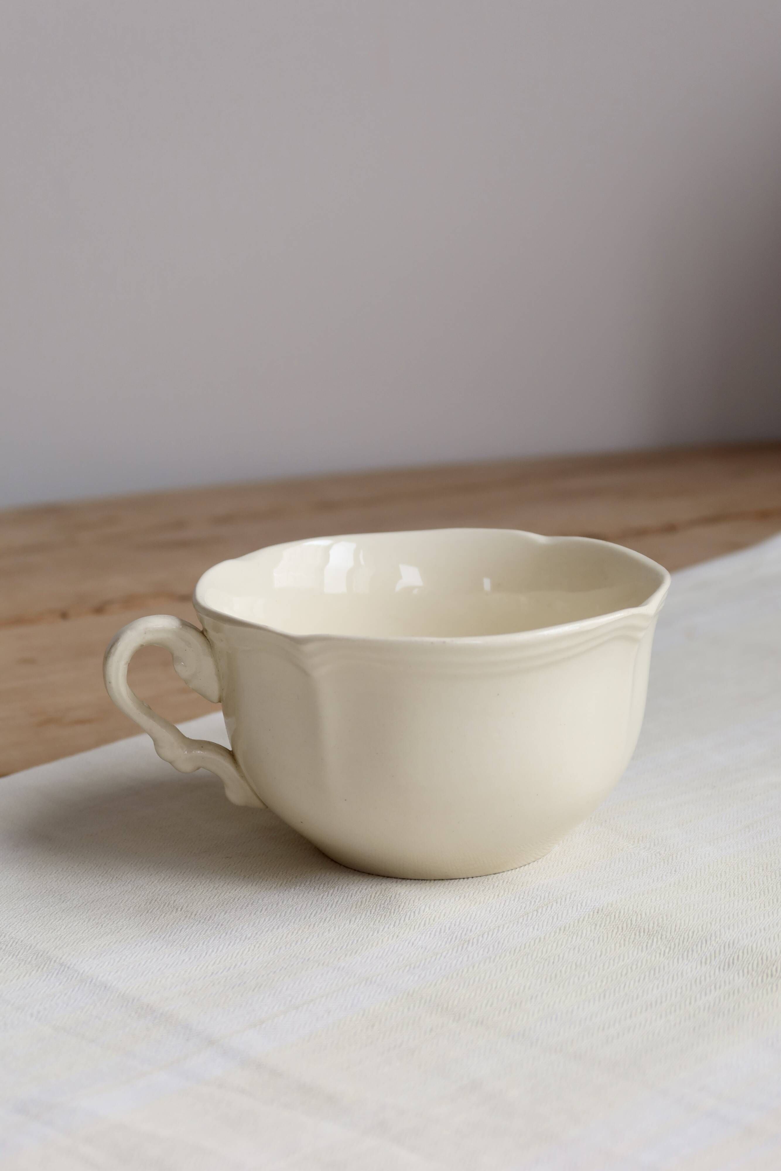Antique ivory faience breakfast cup Sarreguemines