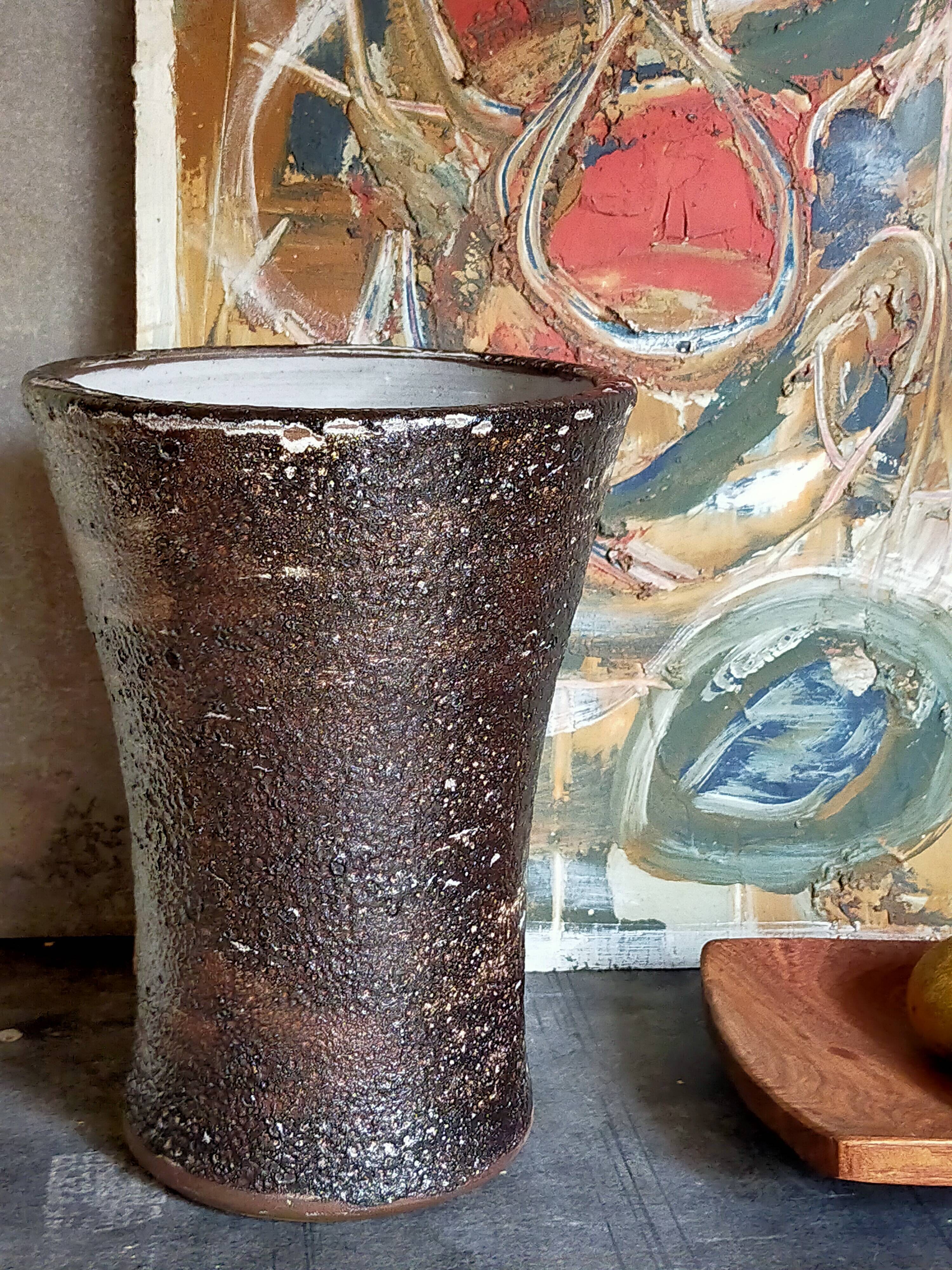 Vase "Diabolo"de potier grès noir émaillé fat-lava vintage