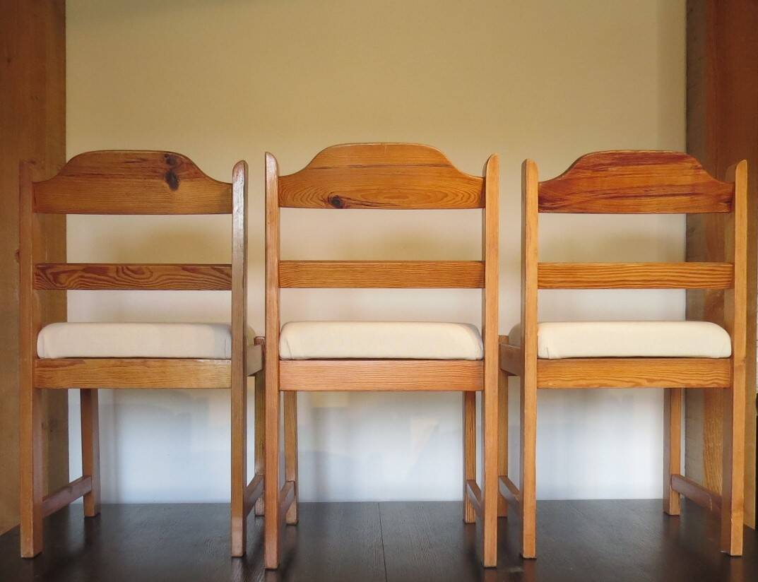 Brutalist pine chairs x 3