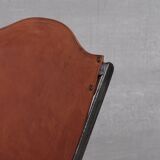 Pair of mid-century leather and metal folding armchairs