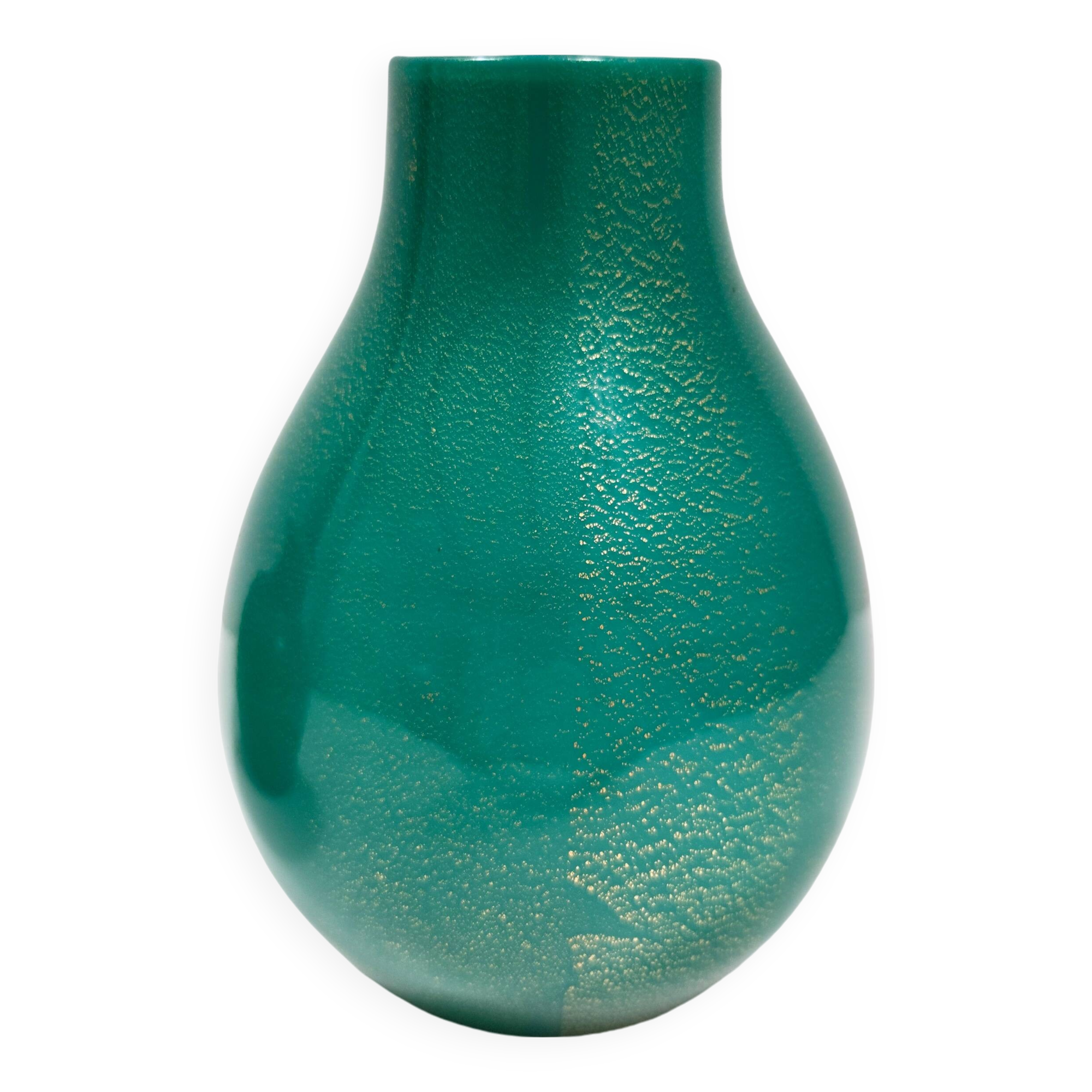 Green Cased Alga Glass Vase with Gold Leaf by Tomaso Buzzi for Venini