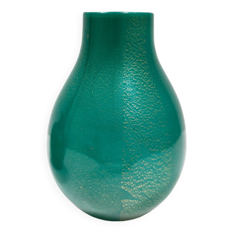 Green Cased Alga Glass Vase with Gold Leaf by Tomaso Buzzi for Venini