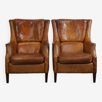 Set of two super rugged and very comfortable sheep leather armchairs