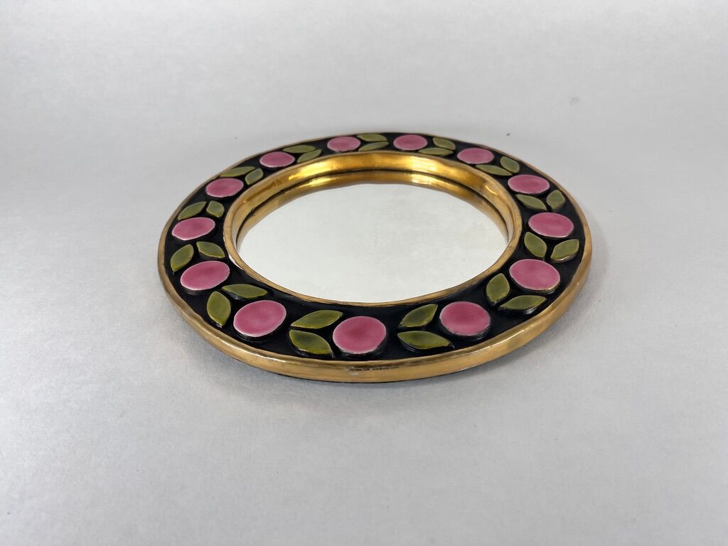 Round mirror Mithé Espelt vintage ceramic 1950