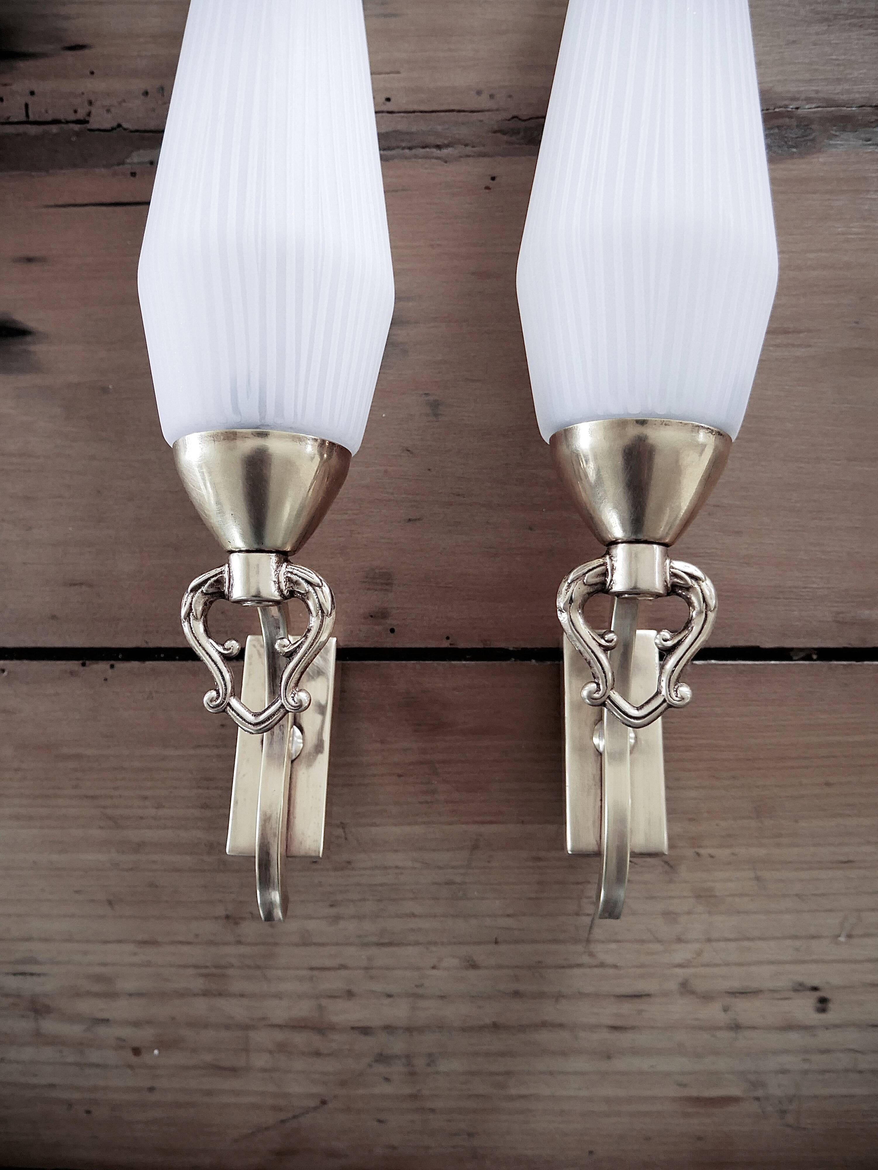 Pair opaque glass sconces