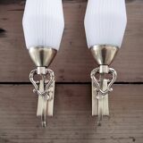 Pair opaque glass sconces