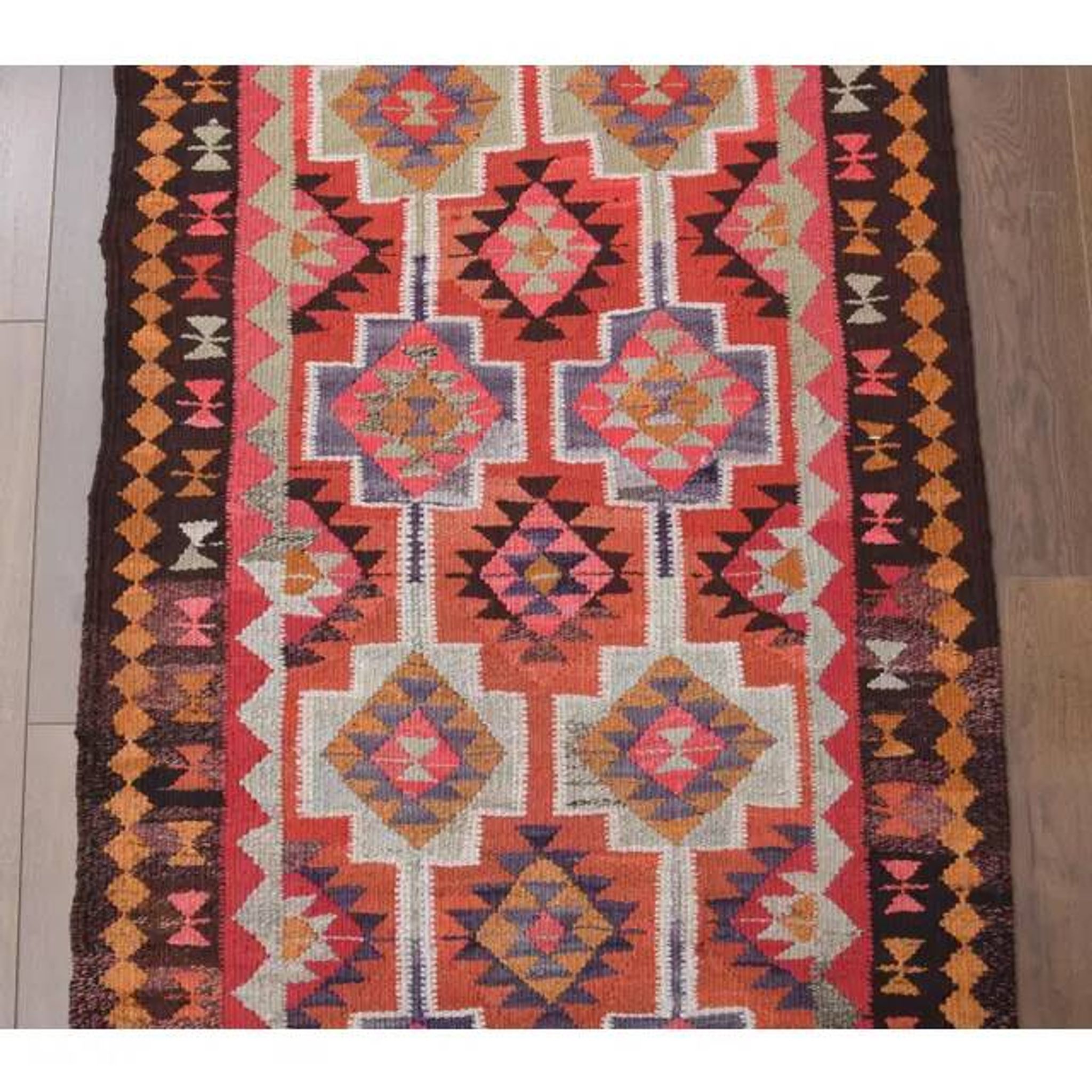 1970s Vintage Turkish Hand-Knotted Wool Cotton Red Runner Rug 94x347