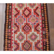 1970s Vintage Turkish Hand-Knotted Wool Cotton Red Runner Rug 94x347