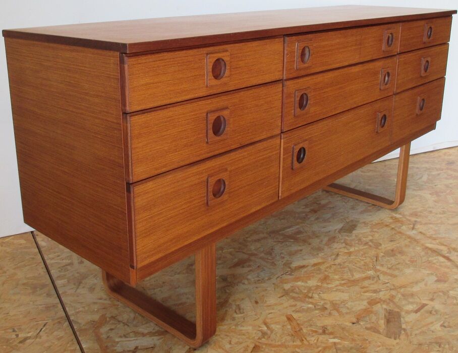 70 's teak long chest of drawers 9 drawers Shreiber