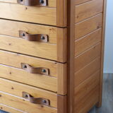 Vintage chest of drawers in solid pine and leather, 1970