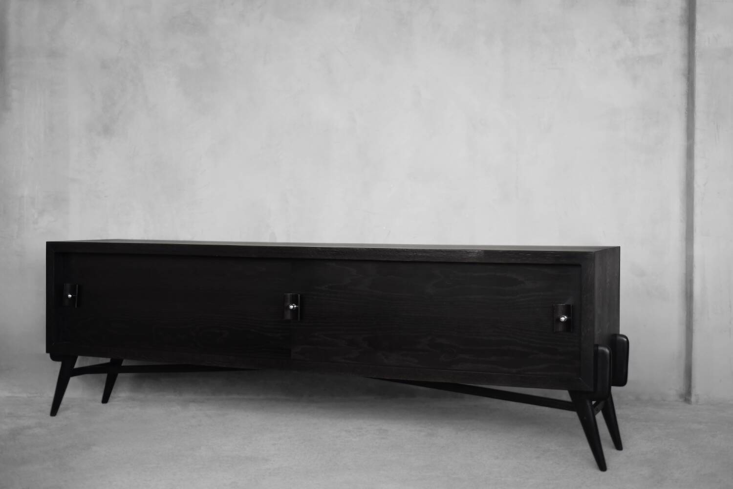 Mid-Century Scandinavian Modern Dark Oak Sideboard with Wood and Metal