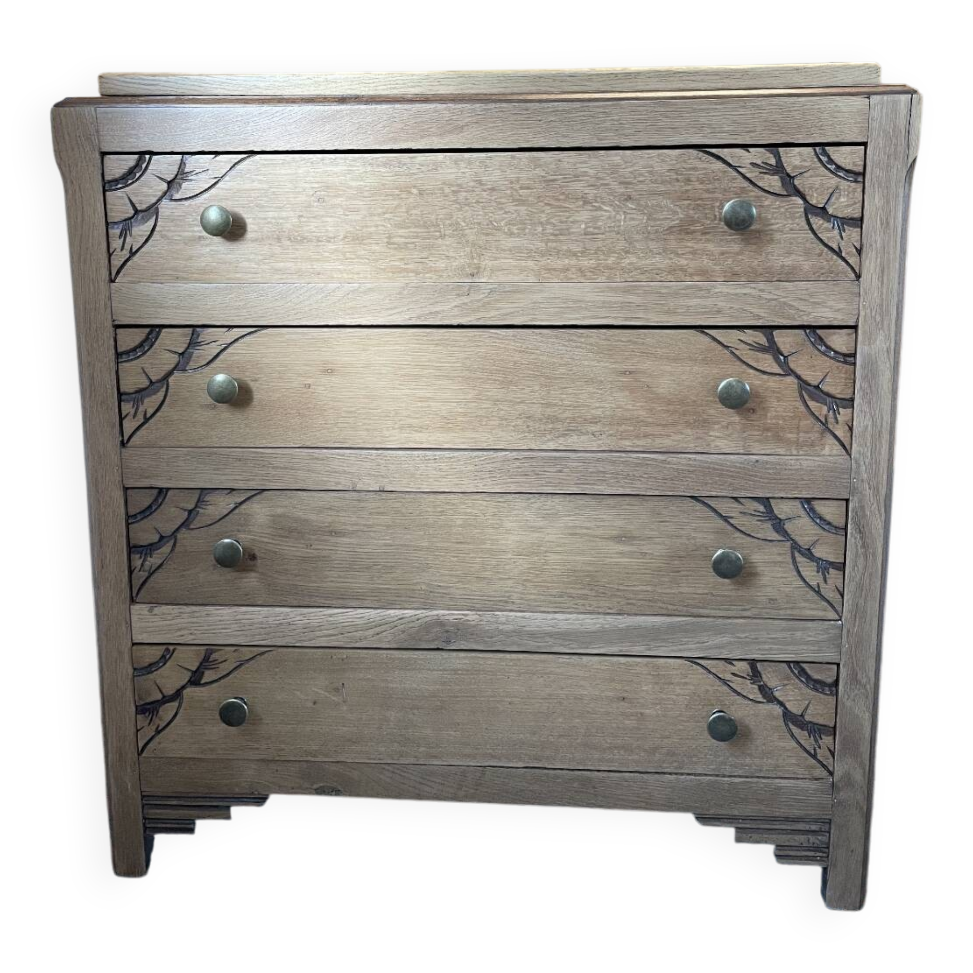 Carved solid oak chest of drawers