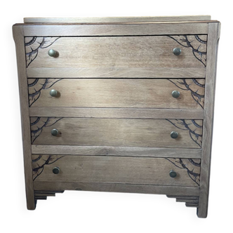Carved solid oak chest of drawers