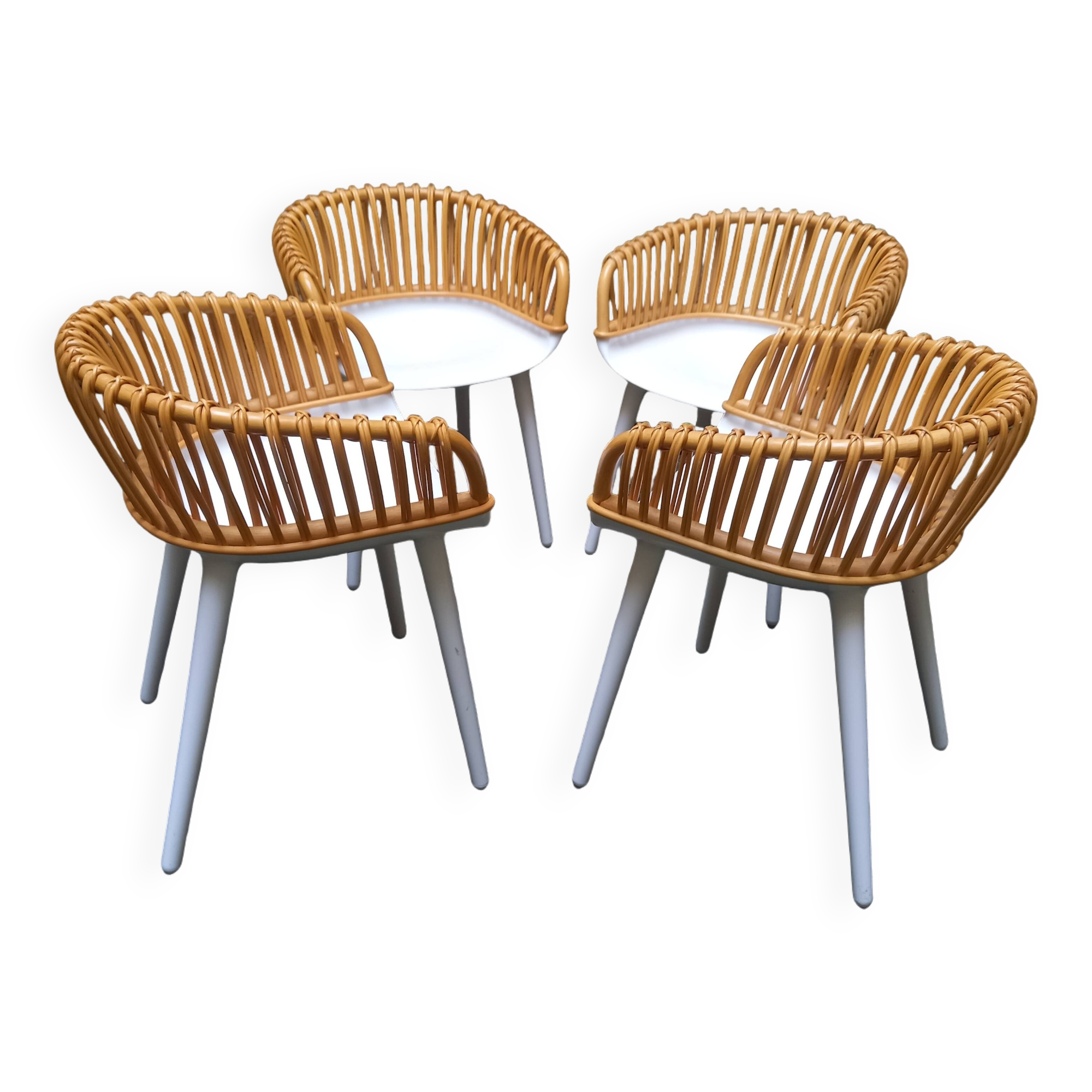 4 chairs, small armchairs, Cyborg club by Magis, designer Marcel Wanders, polycarbonate and wicker