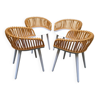 4 chairs, small armchairs, Cyborg club by Magis, designer Marcel Wanders, polycarbonate and wicker
