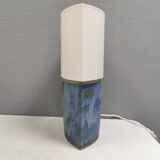 Sculptural table lamp in blue glaze with an abstract expression.