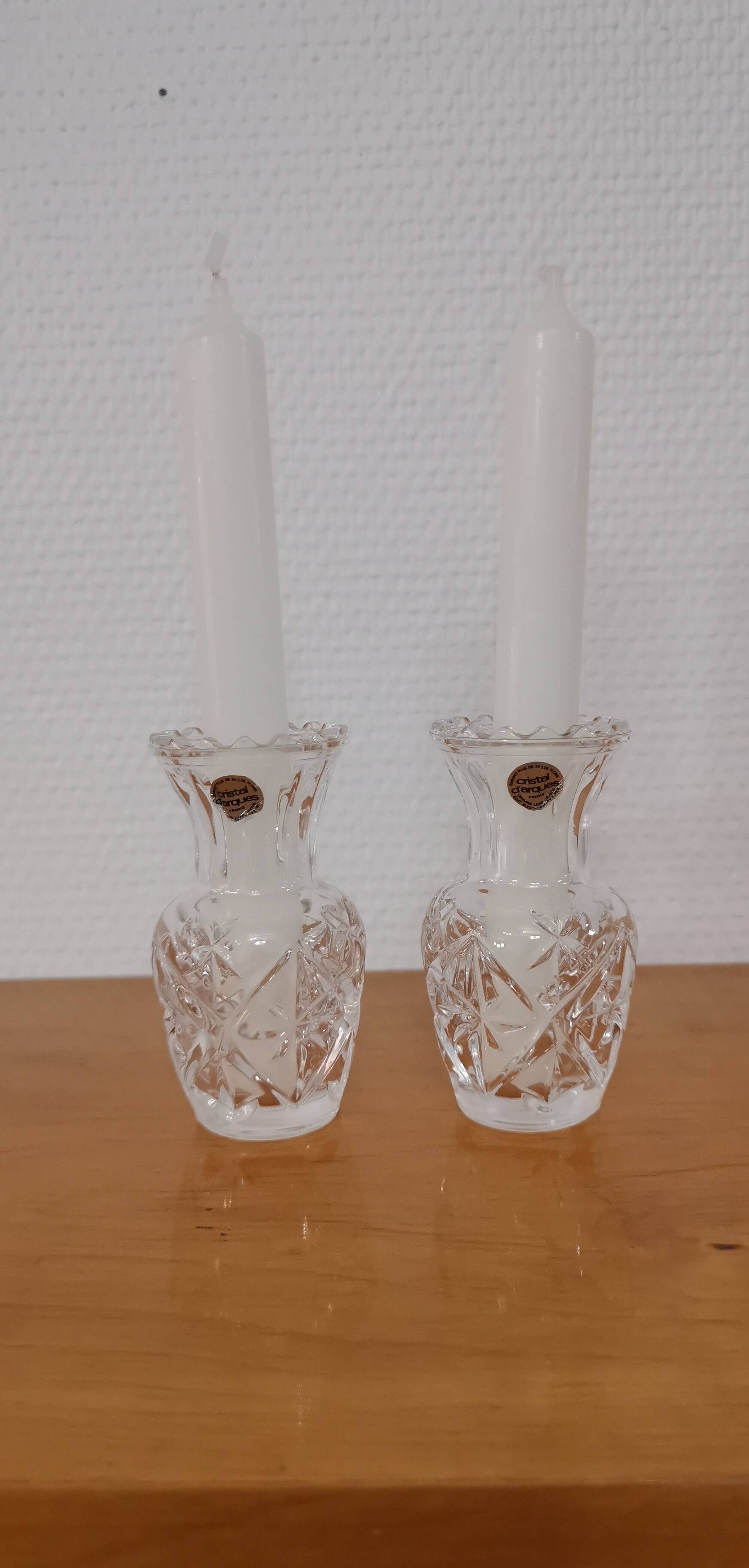 2 bougeoirs en en cristal d'Arques