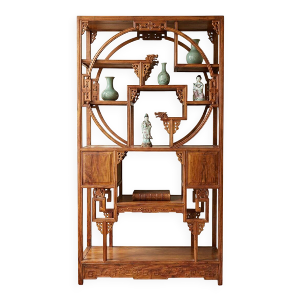 Bibliothèque chinoise décorative en bois exotique collectible