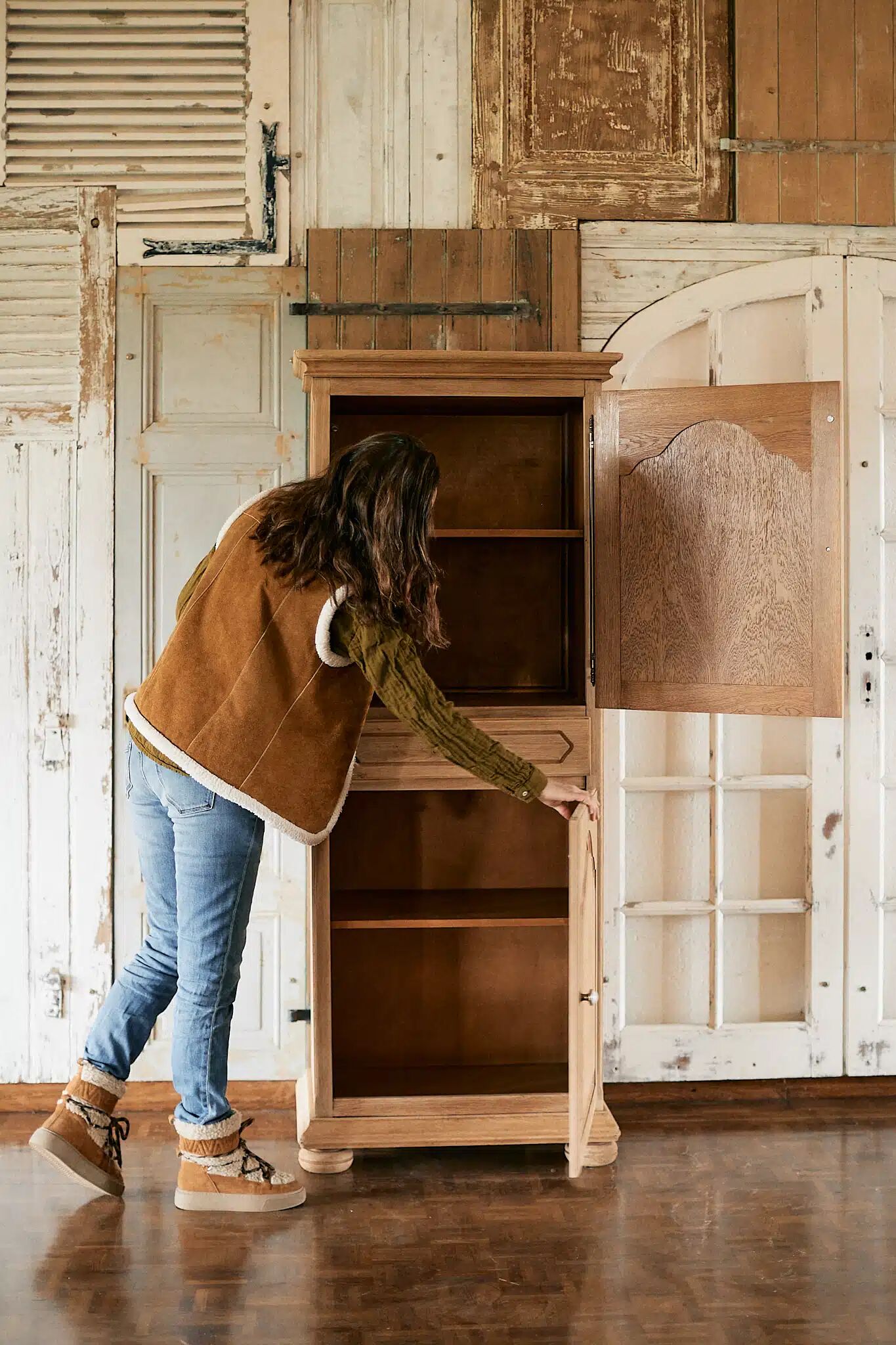 Vintage oak standing wardrobe "Giroflée"