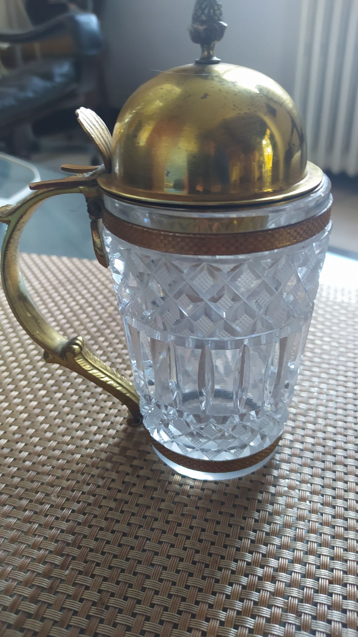 Briquet de table 1950/1960 cristal et bronze