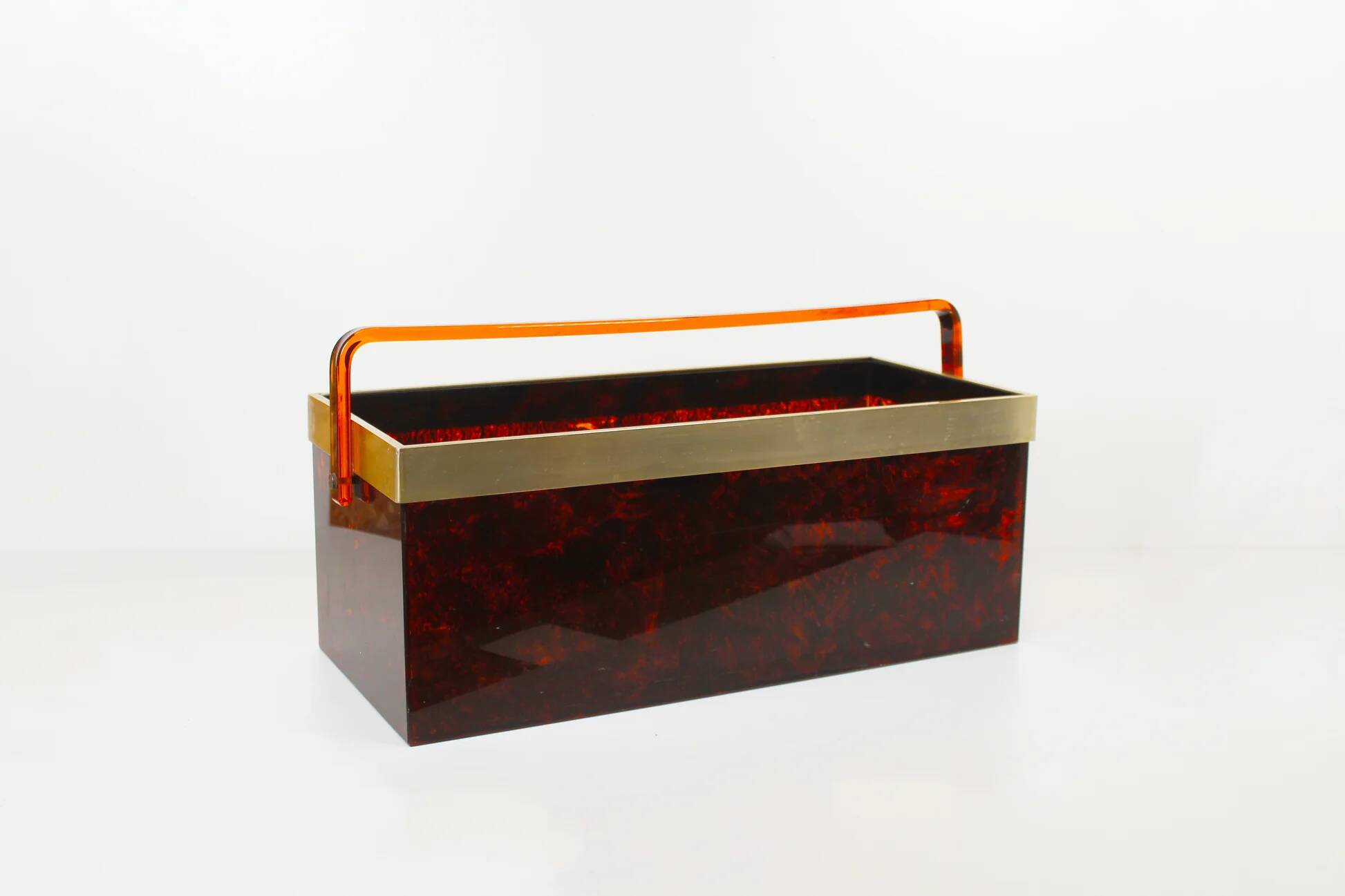 Italian magazine rack in 'faux tortoiseshell' and brass
