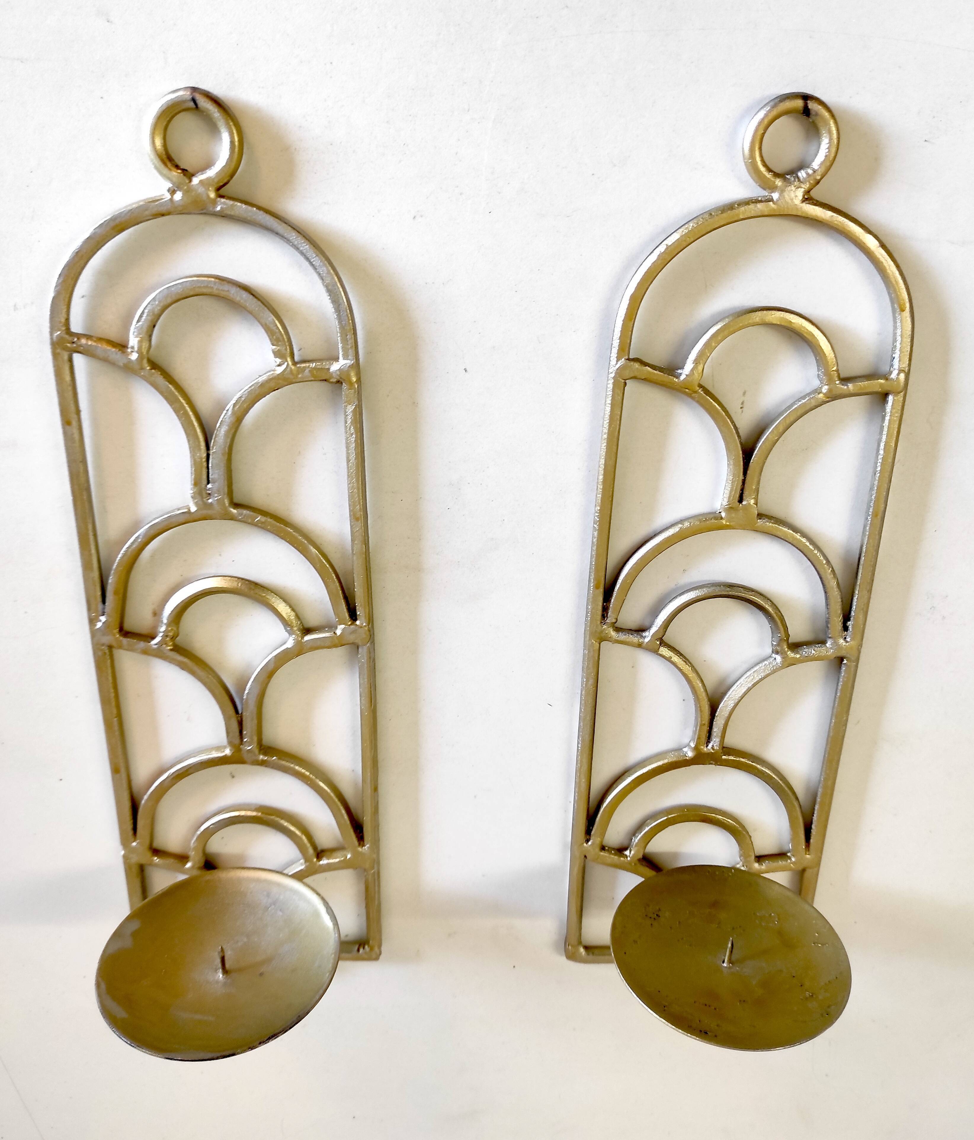 Duo d’appliques bougeoir en métal doré