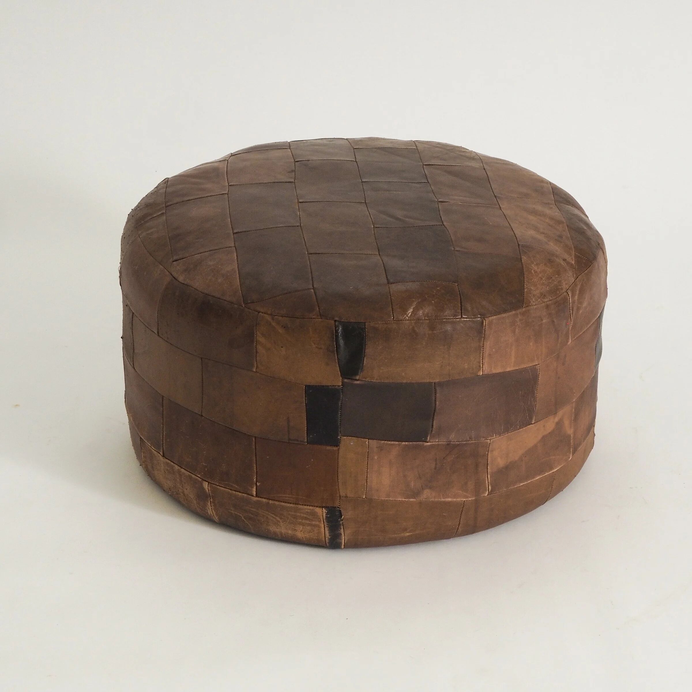 Vintage leather patchwork pouf