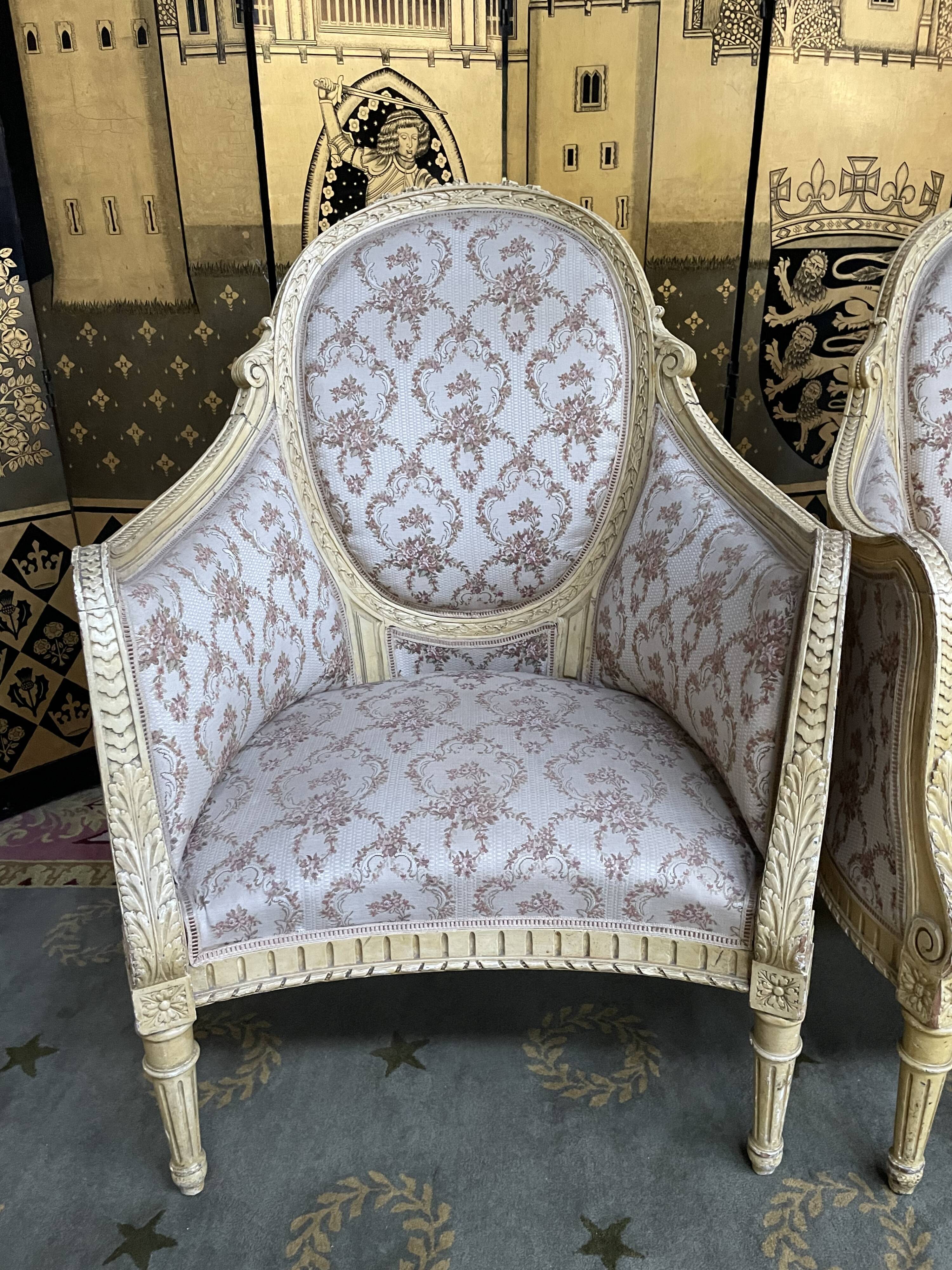 Pair of shepherdess armchairs in Louis XVI 1900 style