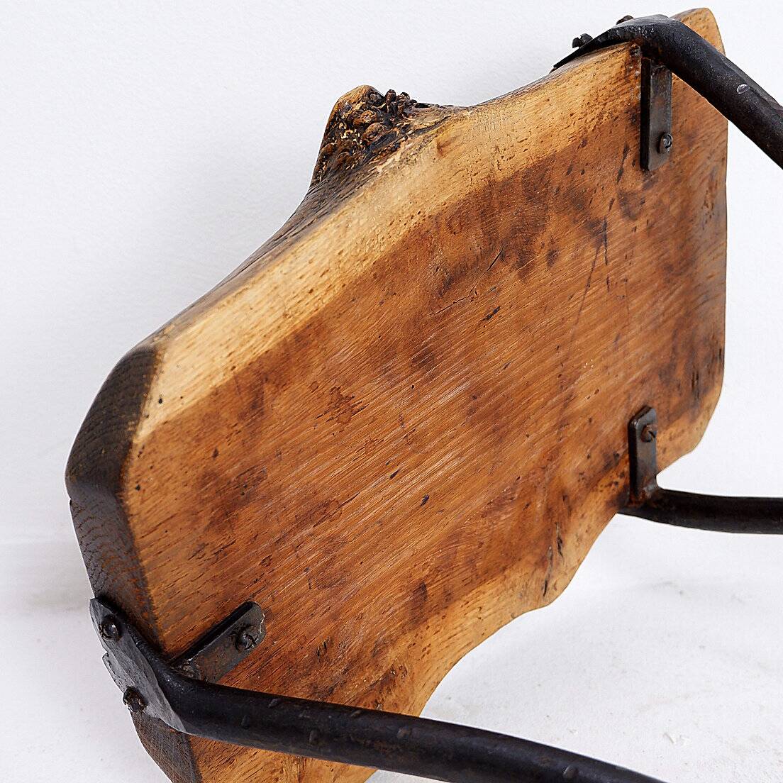 Wood and wrought iron tripod Side table - 1960s