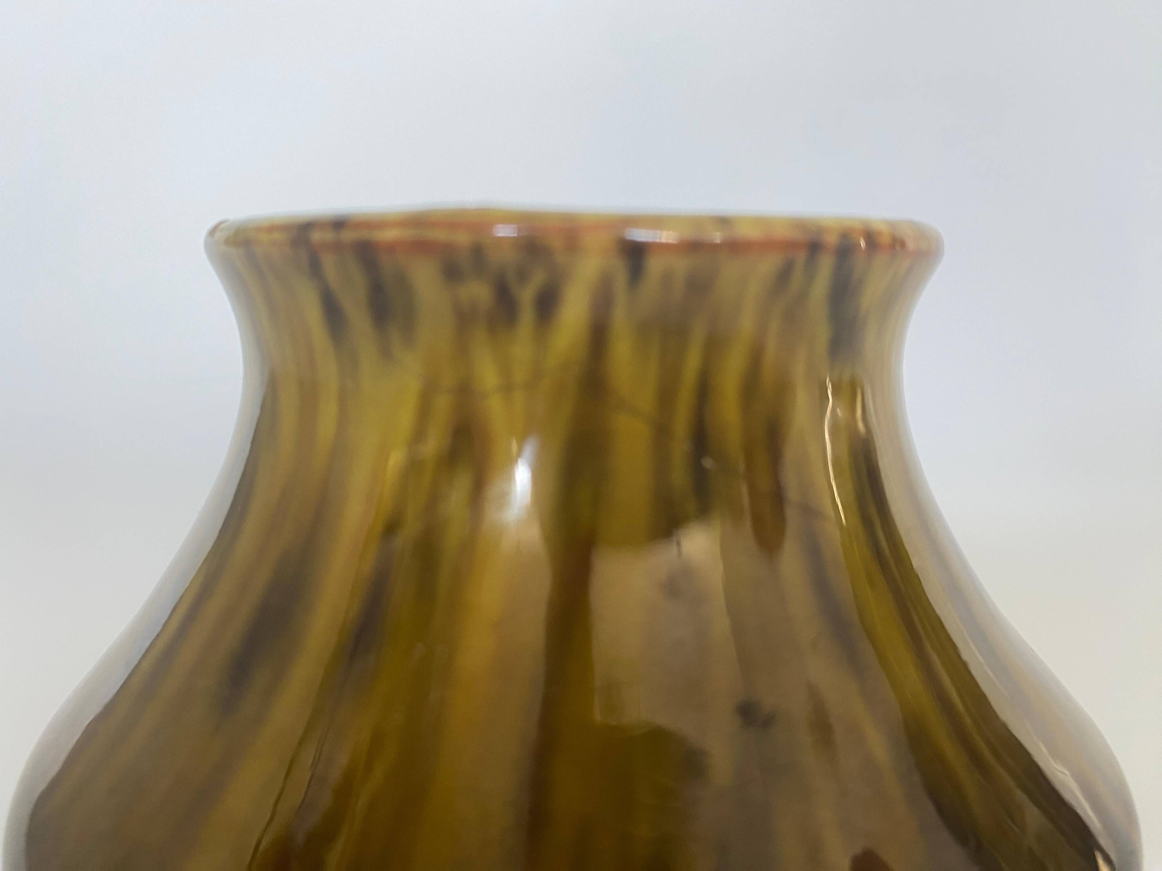 Scandinavian Modern Black and Olive Glazed Ceramic Vase Nittsjö Keramik, 1960s
