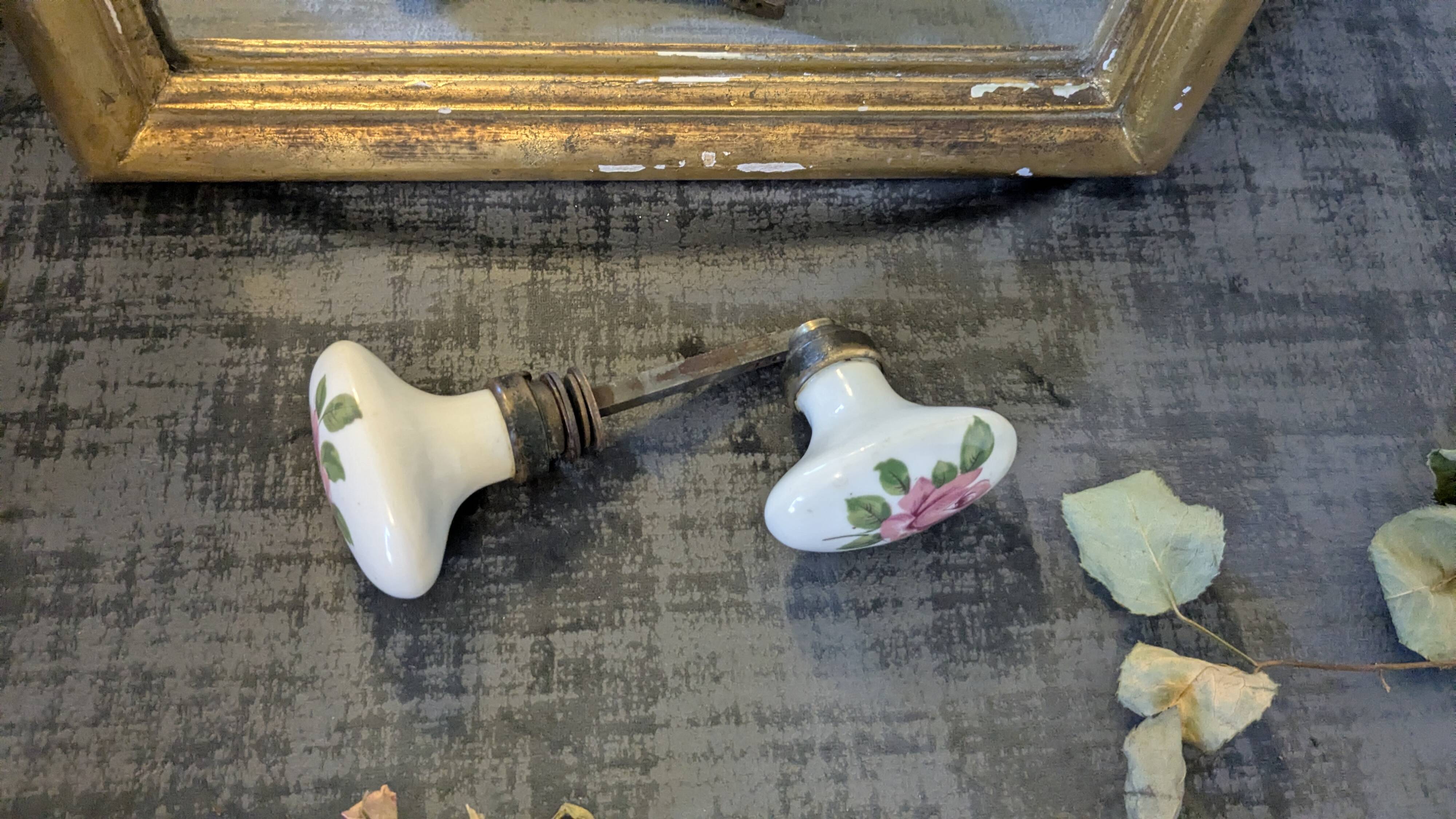 Pair of floral ceramic handles, vintage charm