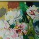 Framed floral oil painting, peony vase