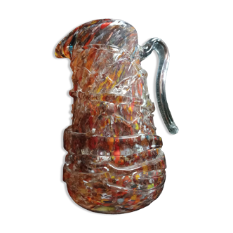Multi-colored speckled glass pitcher