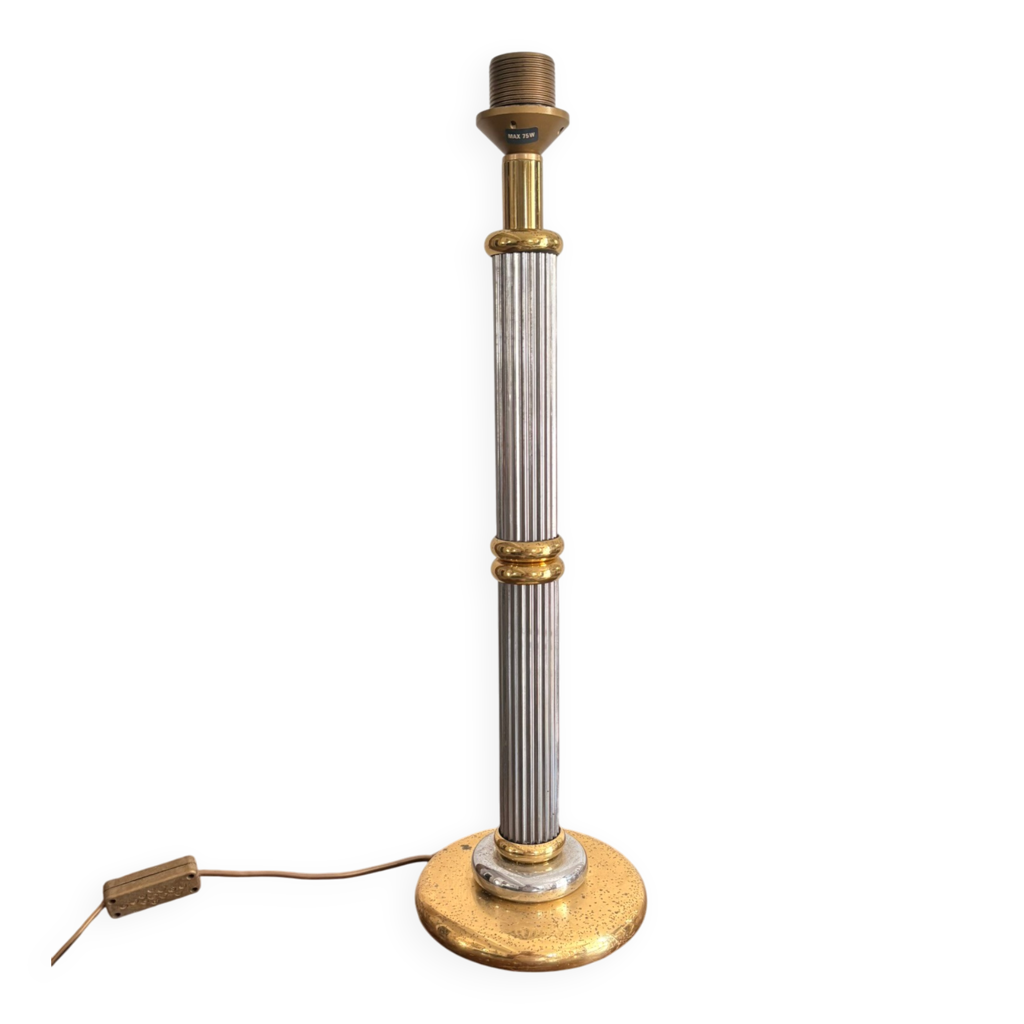 Vintage 70s 80s Neo-Classical Fluted Column Lamp Base Chrome